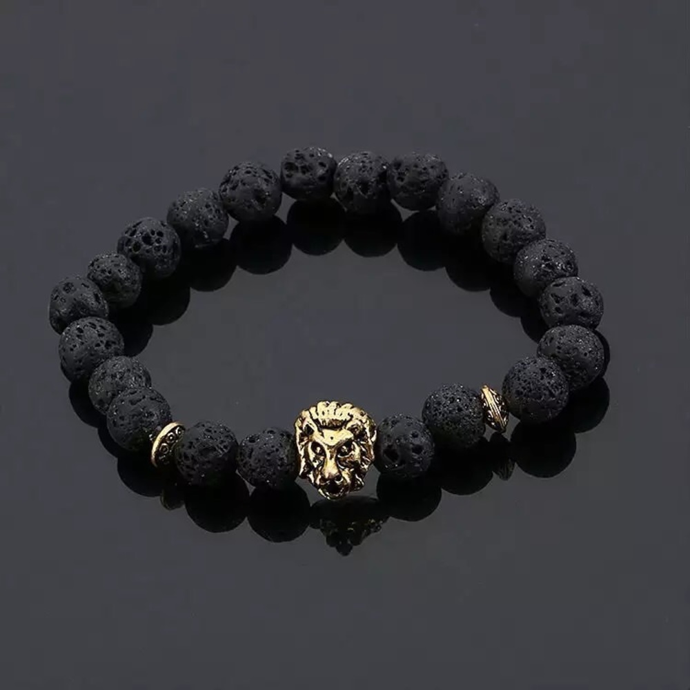 Black Gold Buddha Leo Lion Head Bracelet